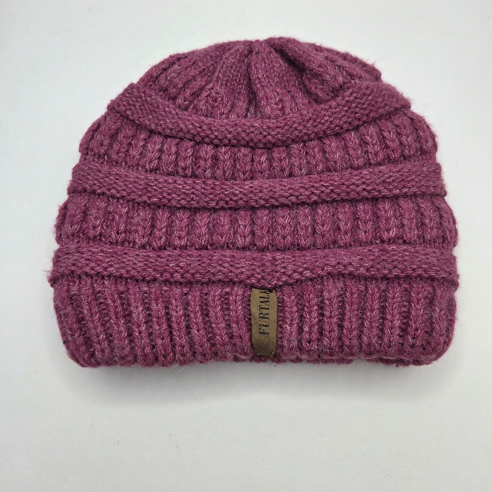 FURTALK Beanie Hat Knit Fleece Lined One Size Purple Berry Warm Winter Ribbed